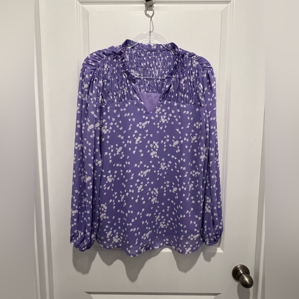 Like New Large Purple and White Print Sheer Top